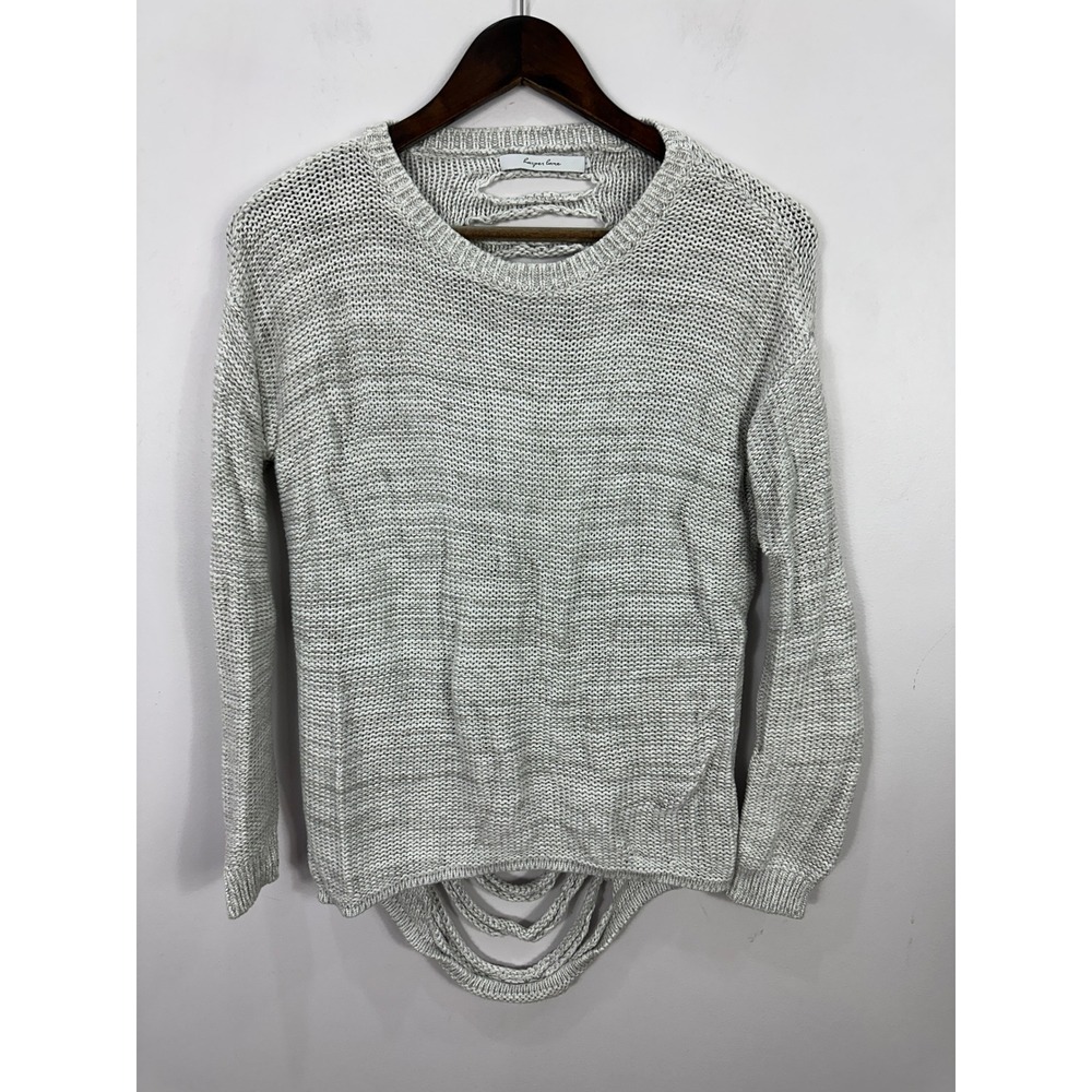 Harper Lane Sweater Women Small Grey Lattice Ladder Back Edgy Knit Indie Sleaze